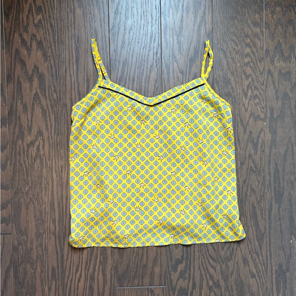aerie Yellow Printed Spaghetti Strap Tank